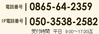 フリーダイヤル：0865-64-23595／IP電話：050-3538-2582（平日　9:00～17:30迄）